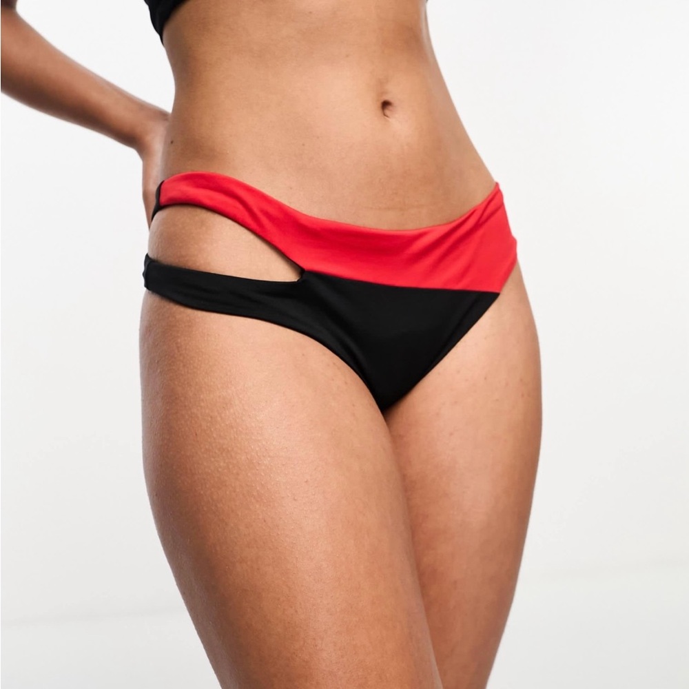 Nike Icon Sneakerkini Asymmetrical Bikini Bottom Black and Red Swimwear